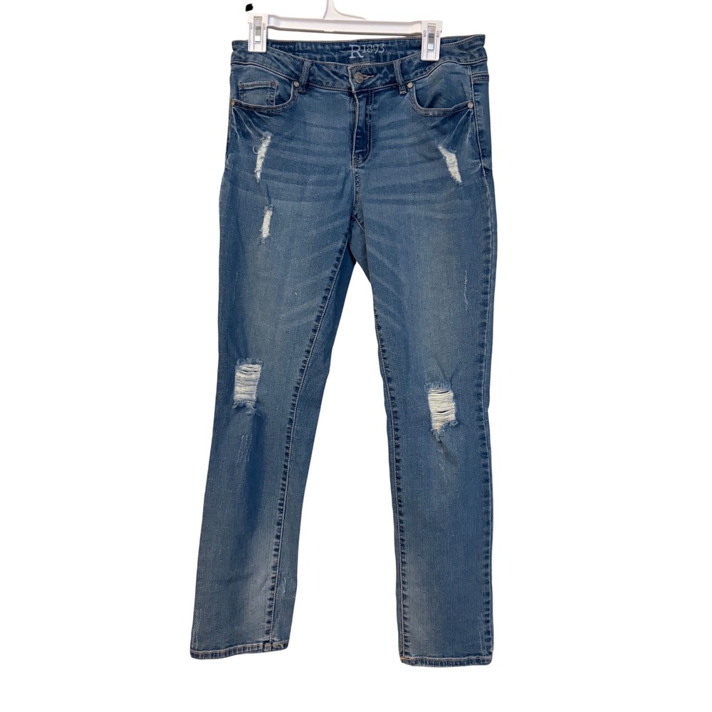 Roebuck R1893 Womens Distressed Skinny Jeans Medium Wash Blue Denim Size 10